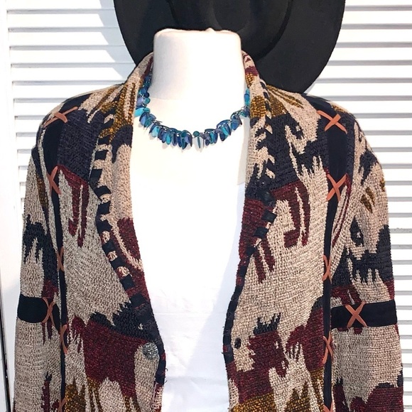 Vintage Sandy Starkman Blazer South Western style horse pattern equestrian L - Picture 6 of 8